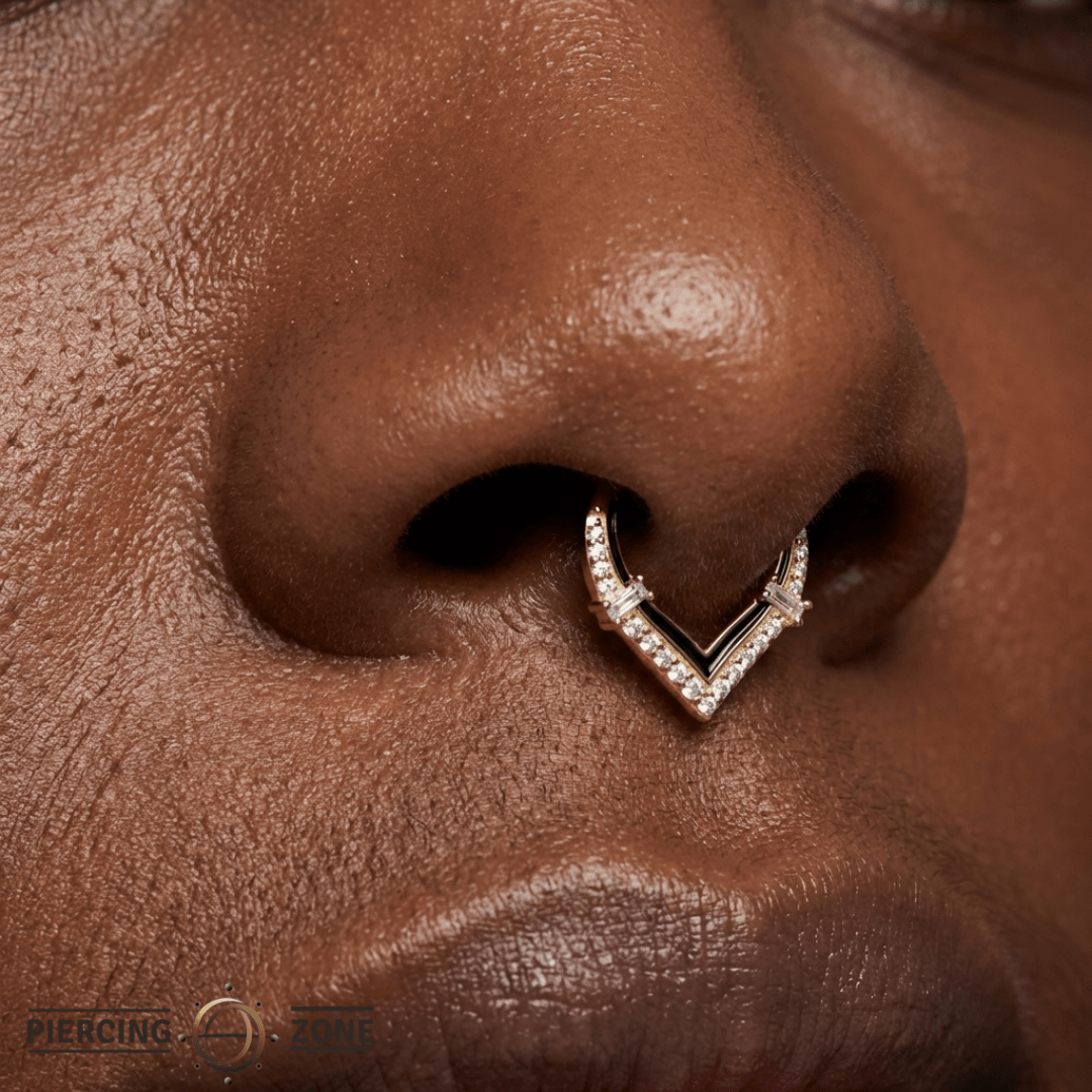 Uprise – Enamel & CZ Clicker – 14K Gold V - Shaped Ring - piercing - zone.com