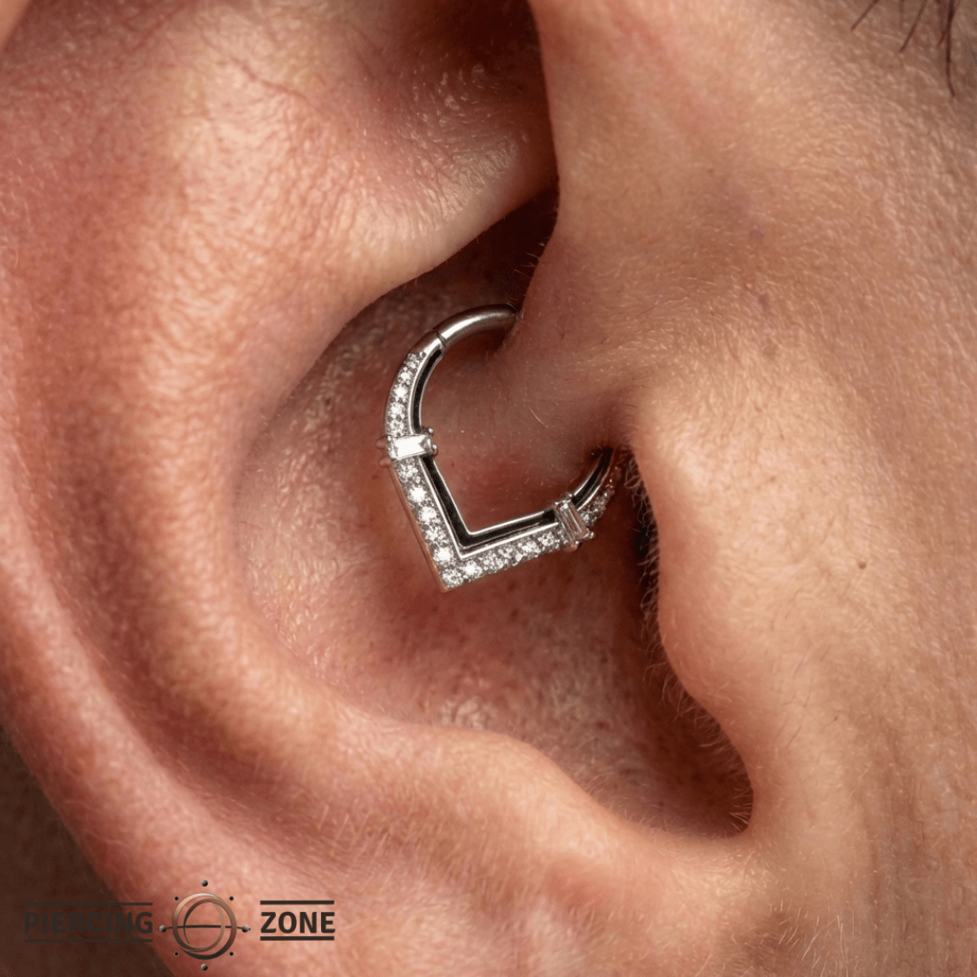 Uprise – Enamel & CZ Clicker – 14K Gold V - Shaped Ring - piercing - zone.com