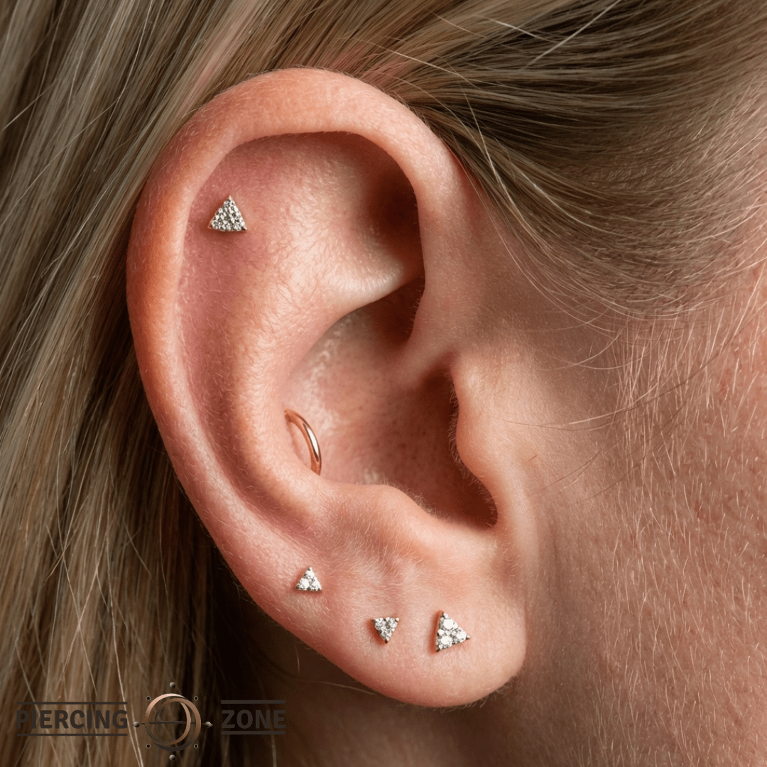 Vain – Diamond Triangle Cluster – 14K Gold Threadless End - piercing - zone.com
