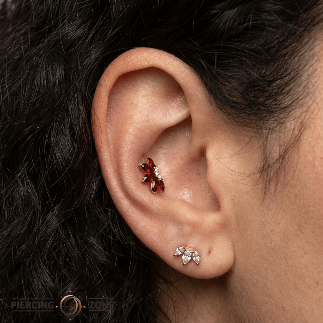Valentina – Garnet Marquise Cluster – 14K Gold Threadless End - piercing - zone.com