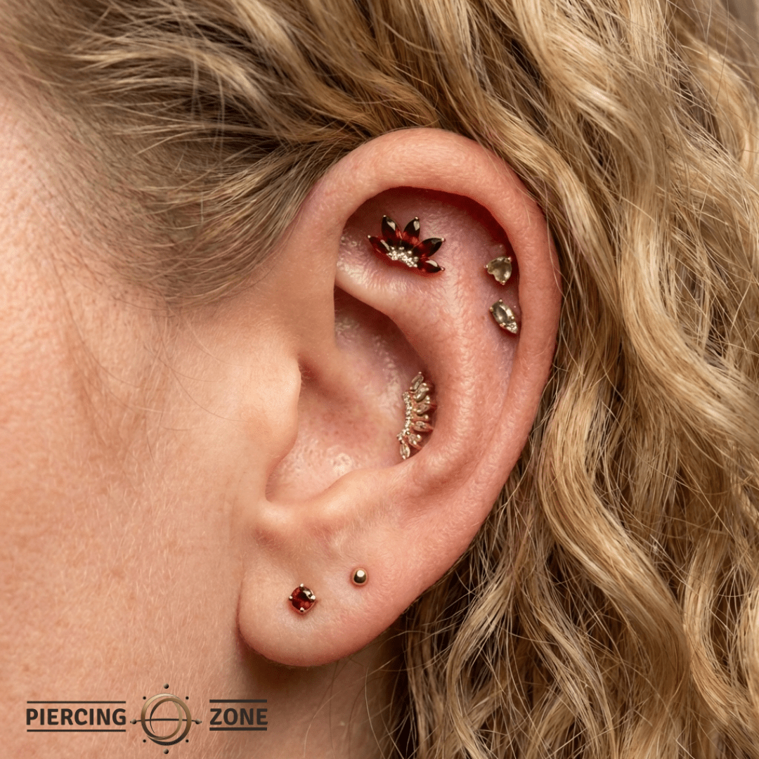Valentina – Garnet Marquise Cluster – 14K Gold Threadless End - piercing - zone.com
