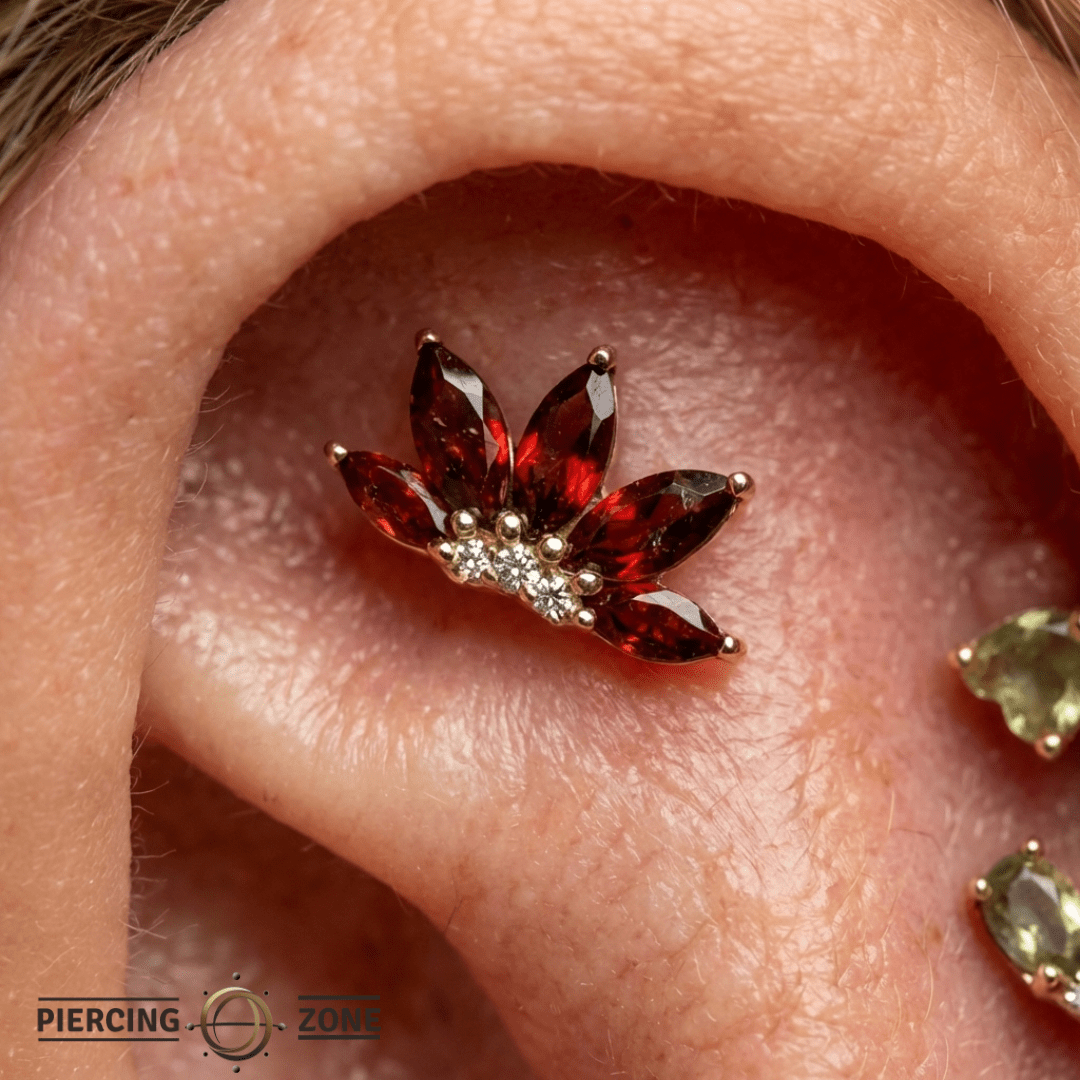 Valentina – Garnet Marquise Cluster – 14K Gold Threadless End - piercing - zone.com