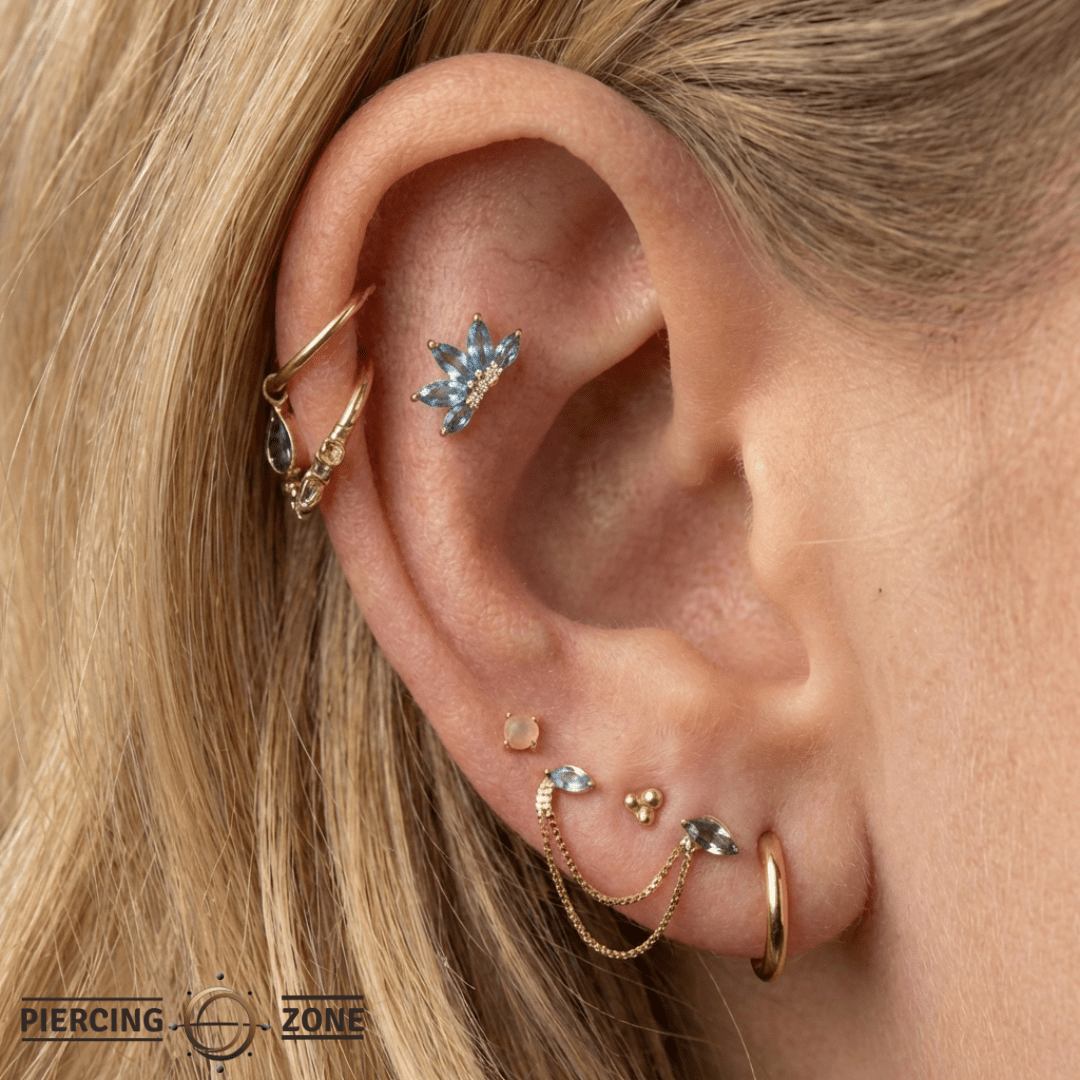 Valentina – London Blue Topaz & CZ Cluster – 14K Gold Threadless End - piercing - zone.com