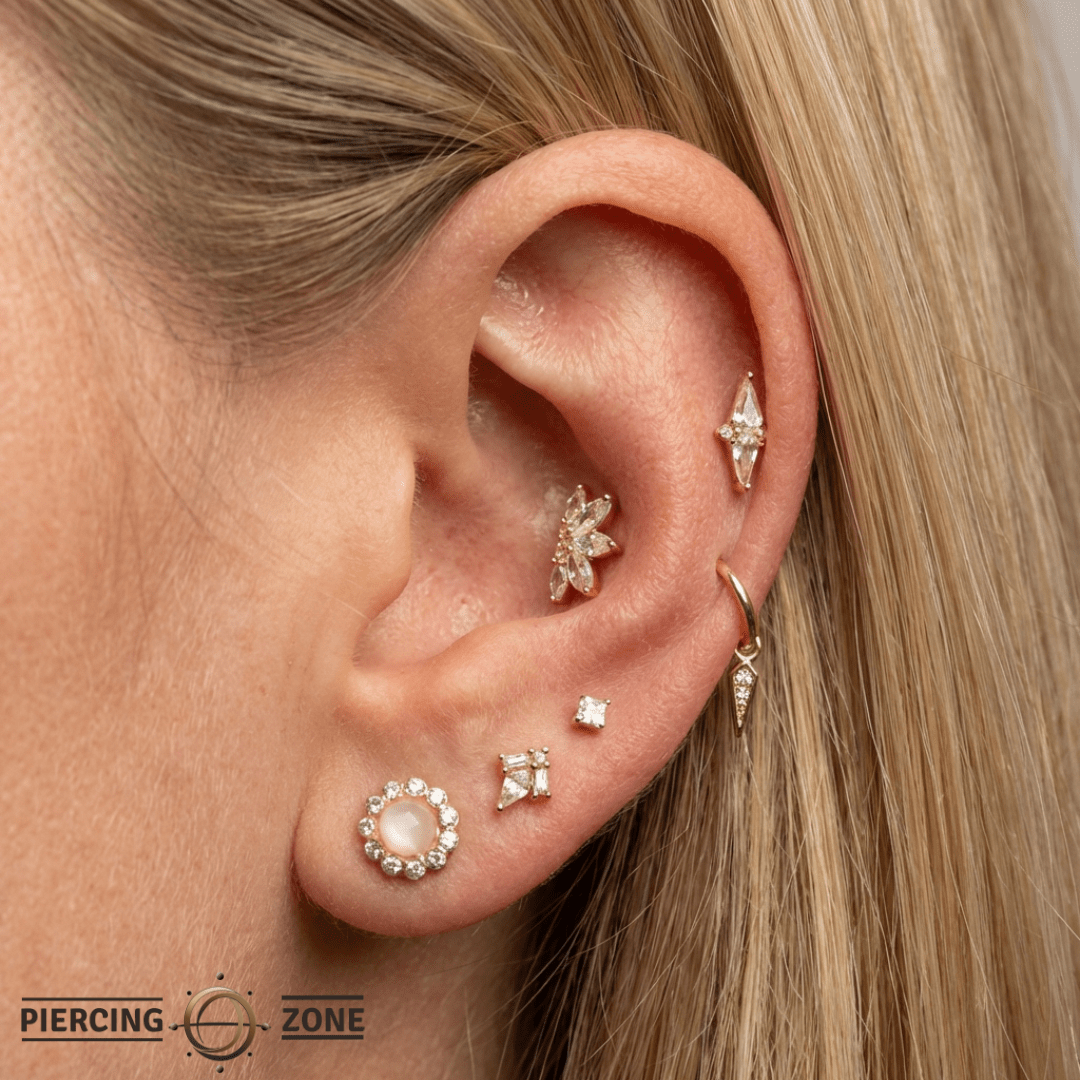 Valentina – Swarovski CZ Cluster – 14K Gold Threadless End - piercing - zone.com