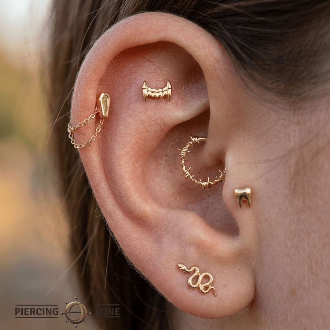 Vampire Fangs – 14K Gold Threadless/Threaded End - piercing - zone.com