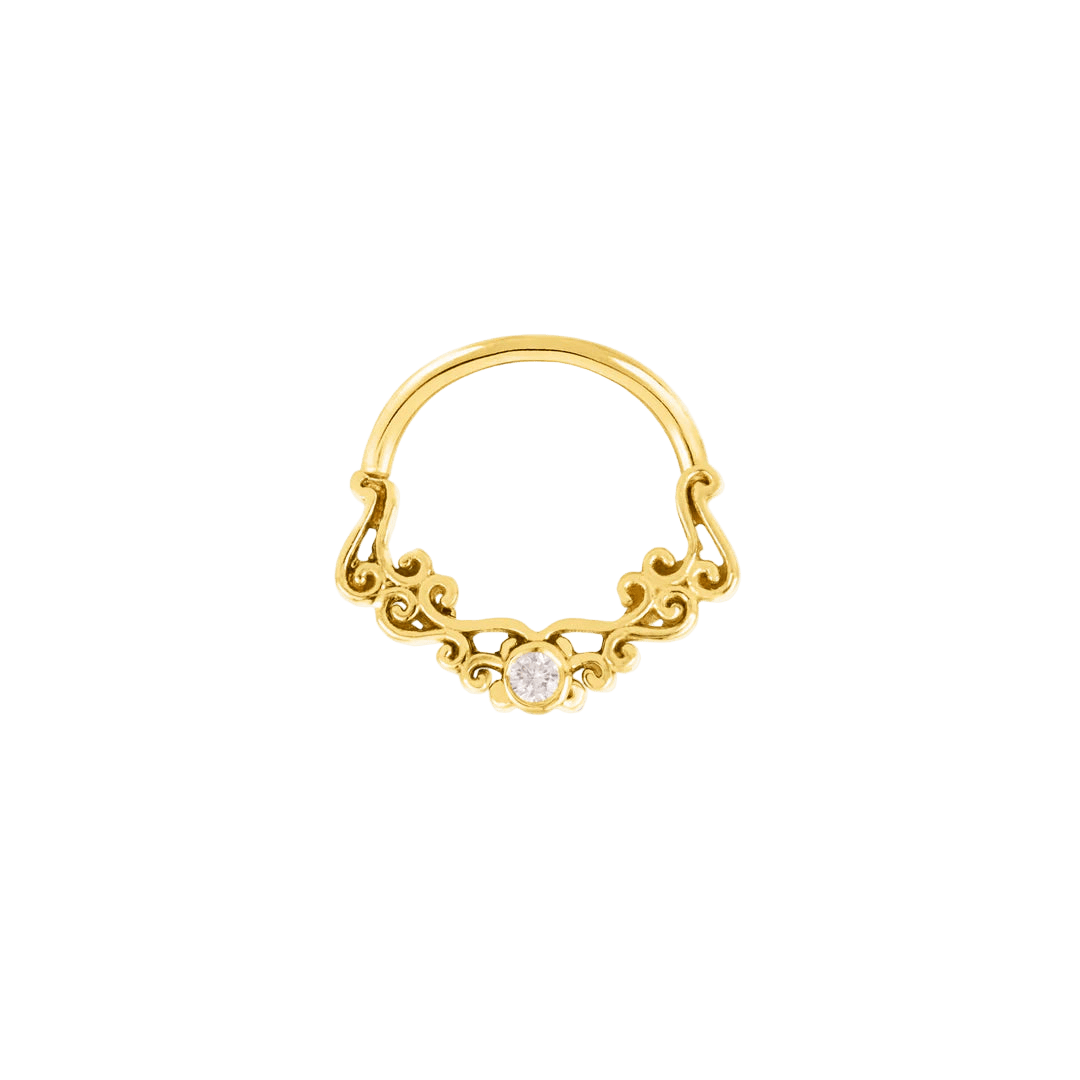 Ventura Seamless Ring – 14K Gold Elevated Gem Accent - piercing - zone.com