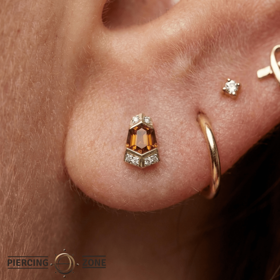 Vera – Orange Garnet – 14K Gold Threadless End - piercing - zone.com