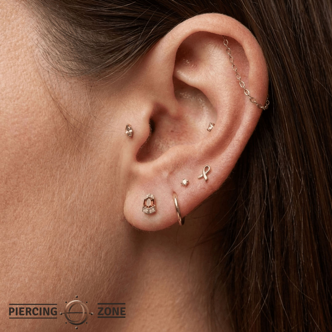 Vera – Orange Garnet – 14K Gold Threadless End - piercing - zone.com