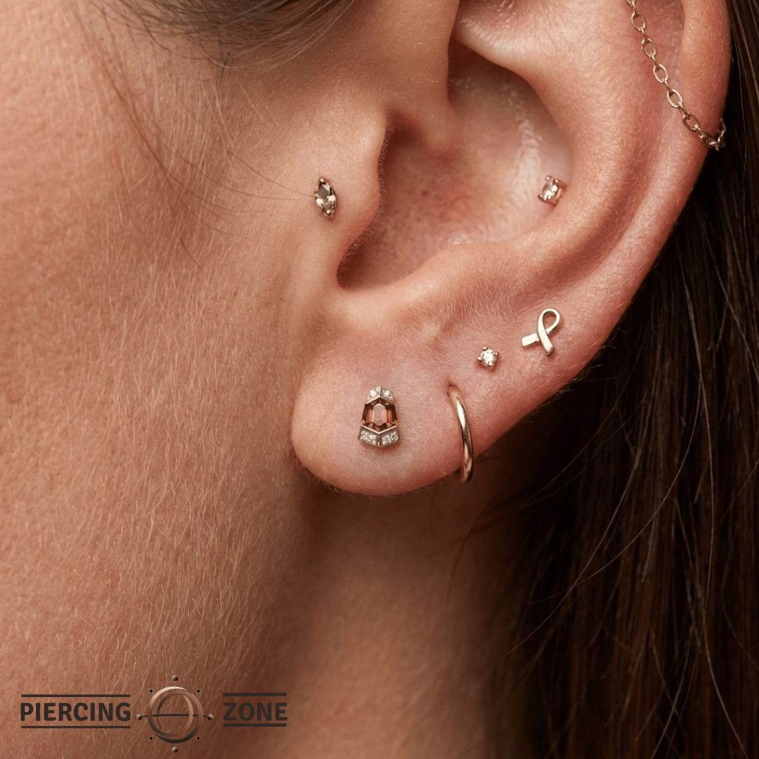 Vera – Orange Garnet – 14K Gold Threadless End - piercing - zone.com