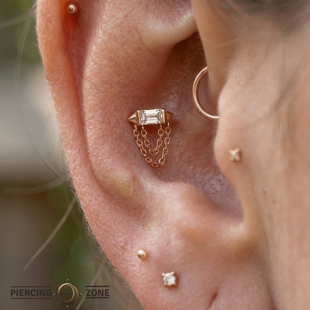 Vice – CZ & Double Chain – 14K Gold Threadless End - piercing - zone.com