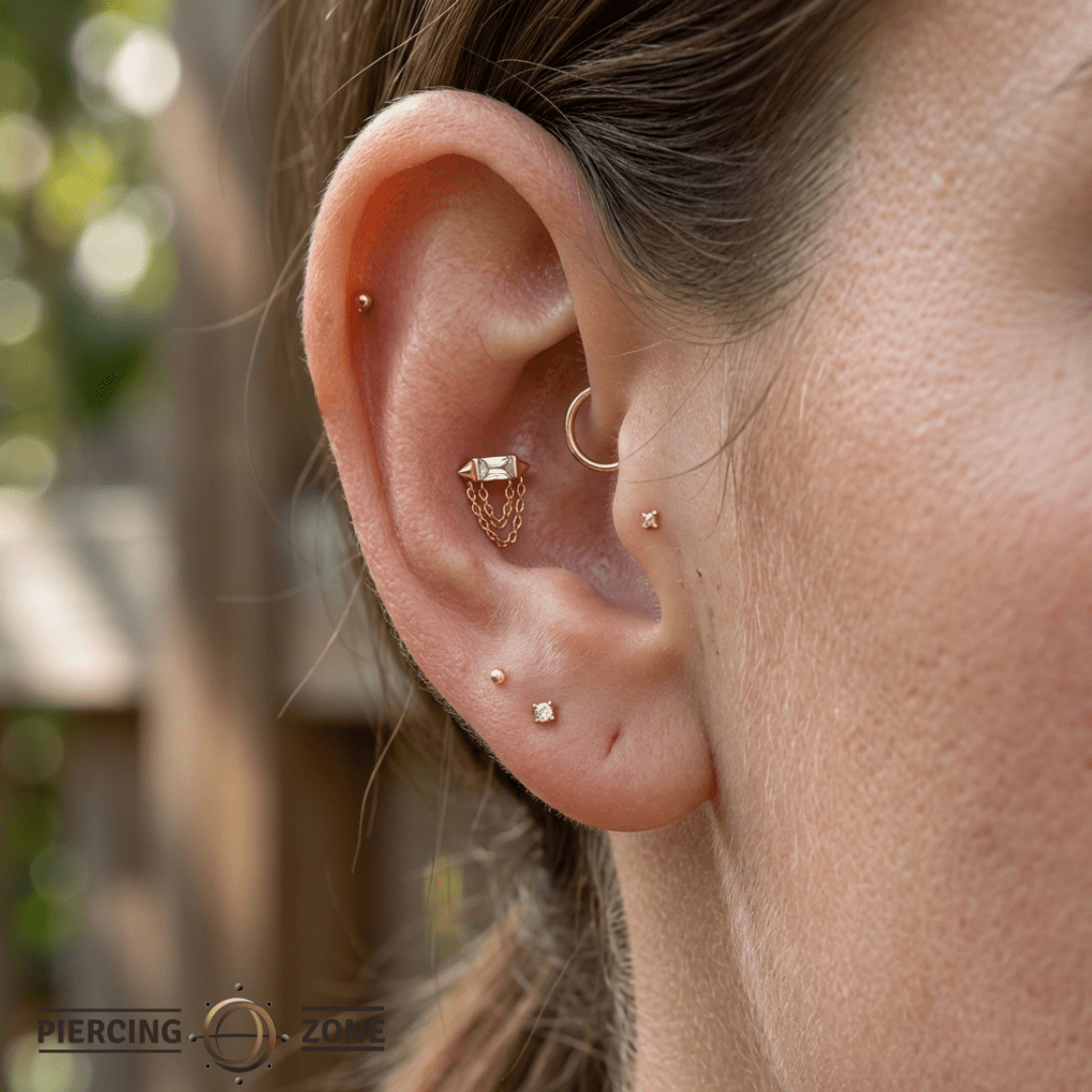 Vice – CZ & Double Chain – 14K Gold Threadless End - piercing - zone.com