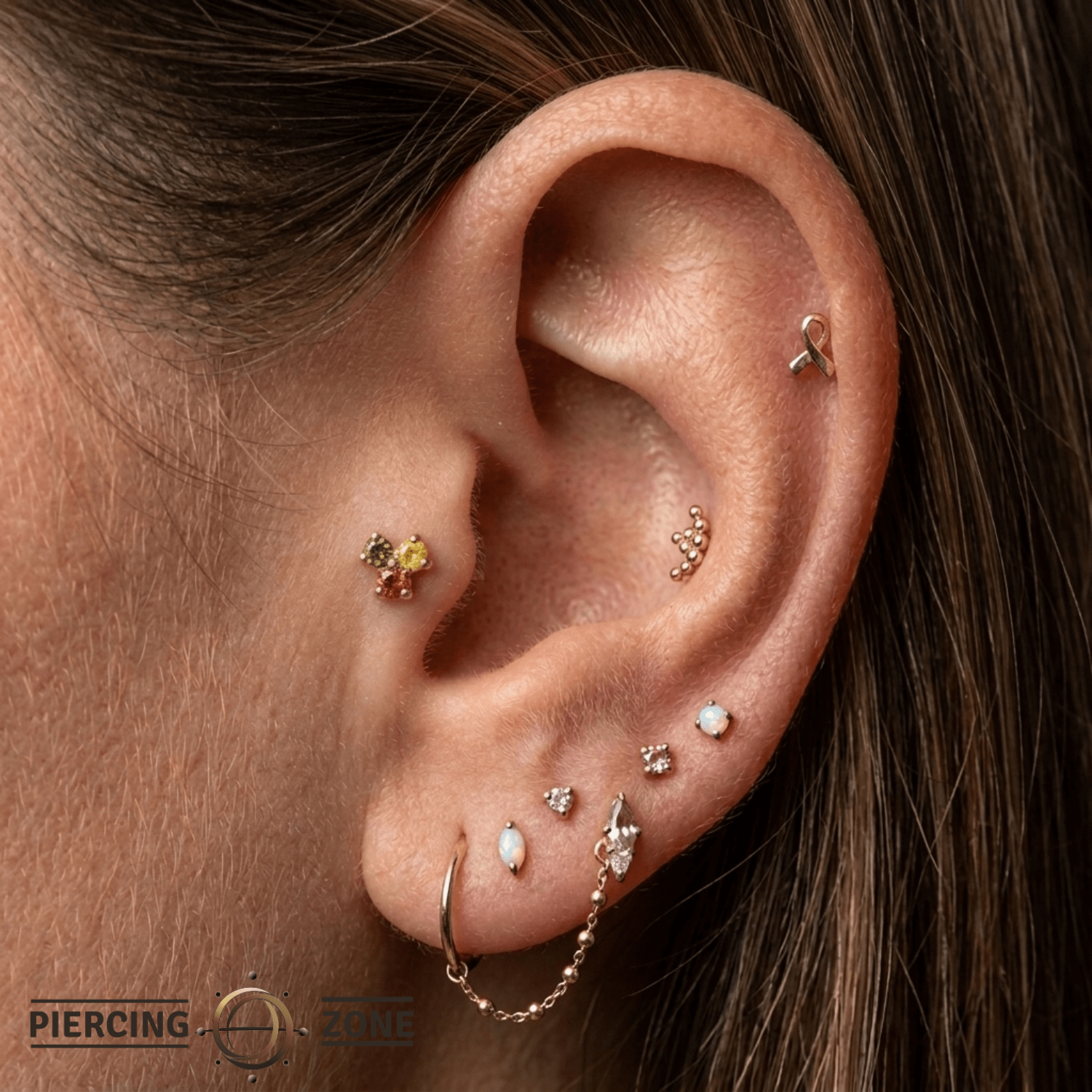 Vida – 14K Gold “Natural Mystic” Gem Cluster Threadless End - piercing - zone.com
