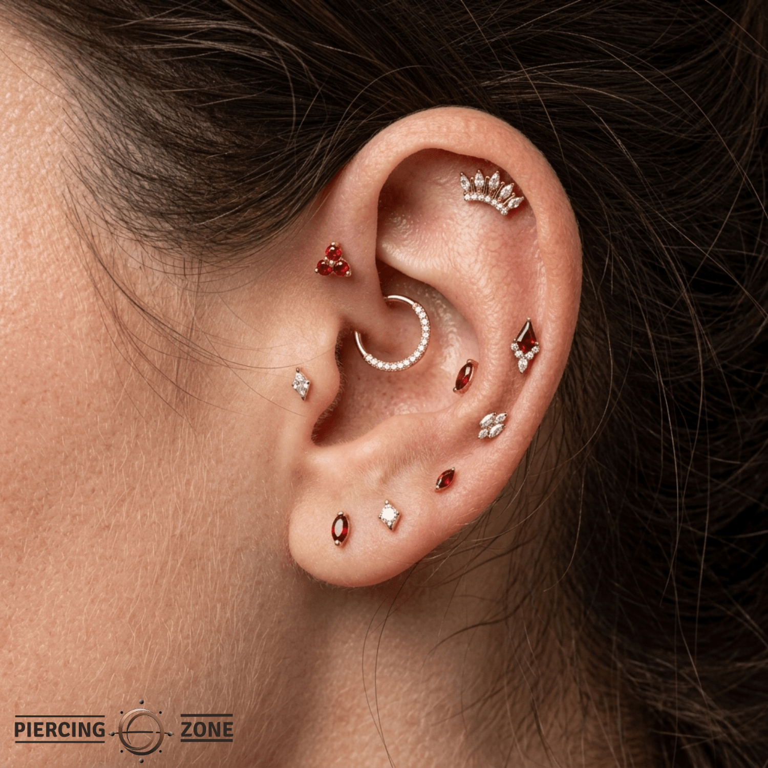 Vida – 3 - Stone Gem Cluster – 14K Gold Threadless End - piercing - zone.com