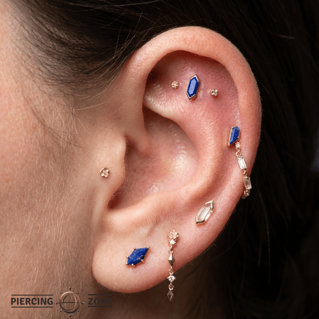 Vinyl – Lapis Lazuli – 14K Gold Threadless End - piercing - zone.com