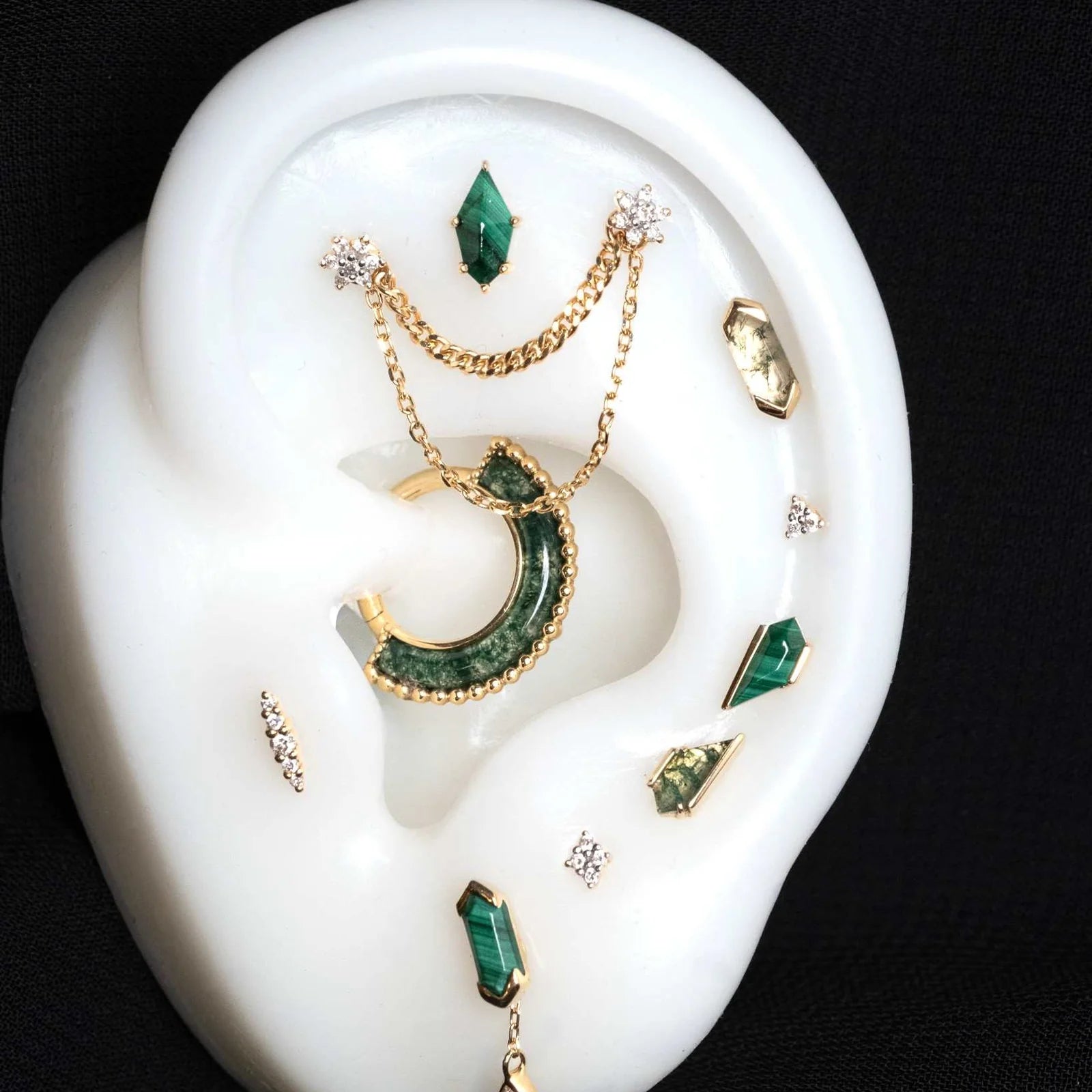 Vinyl – Moss Agate – 14K Gold Threadless End - piercing - zone.com