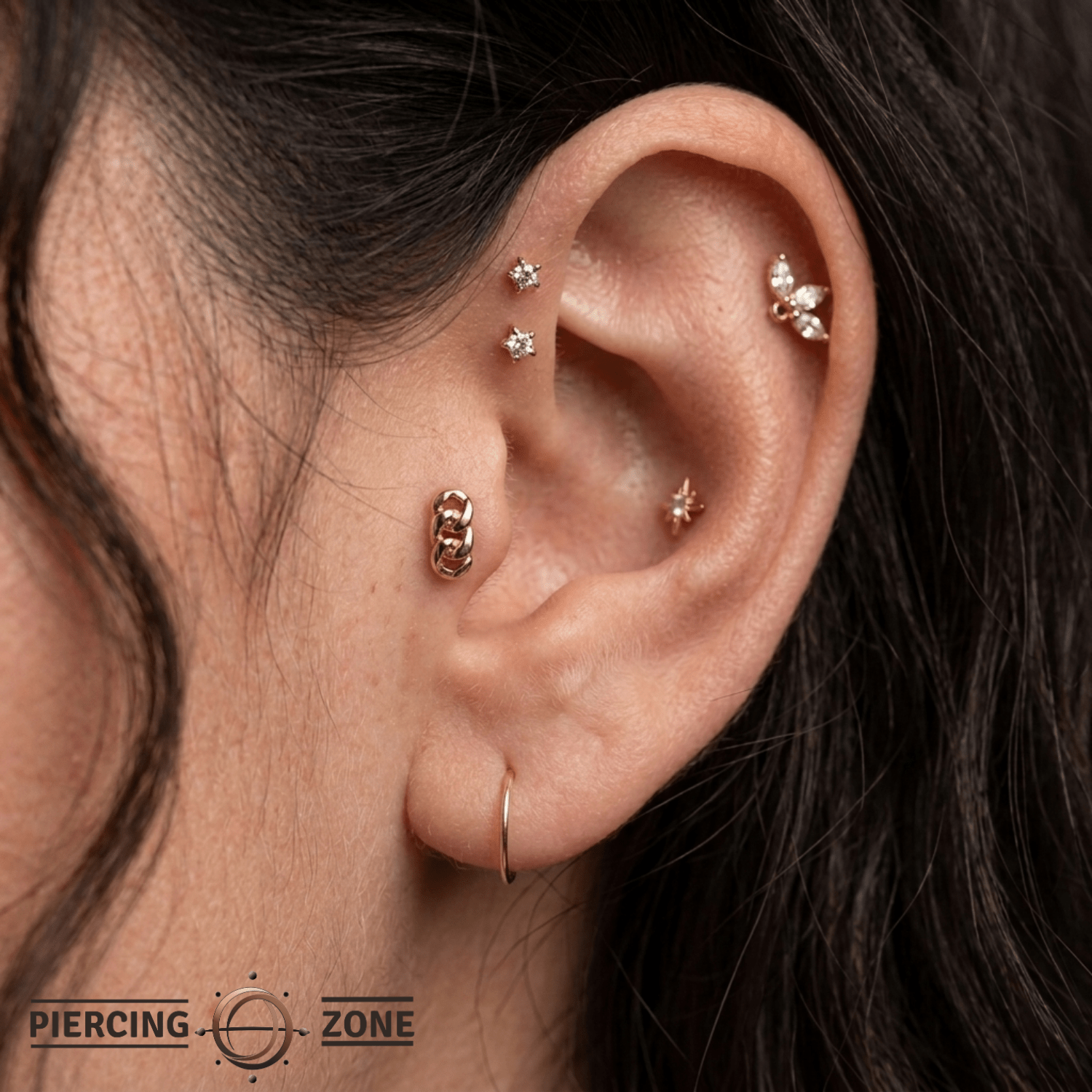 VIP – Cuban Link Accent – 14K Gold Threadless End - piercing - zone.com