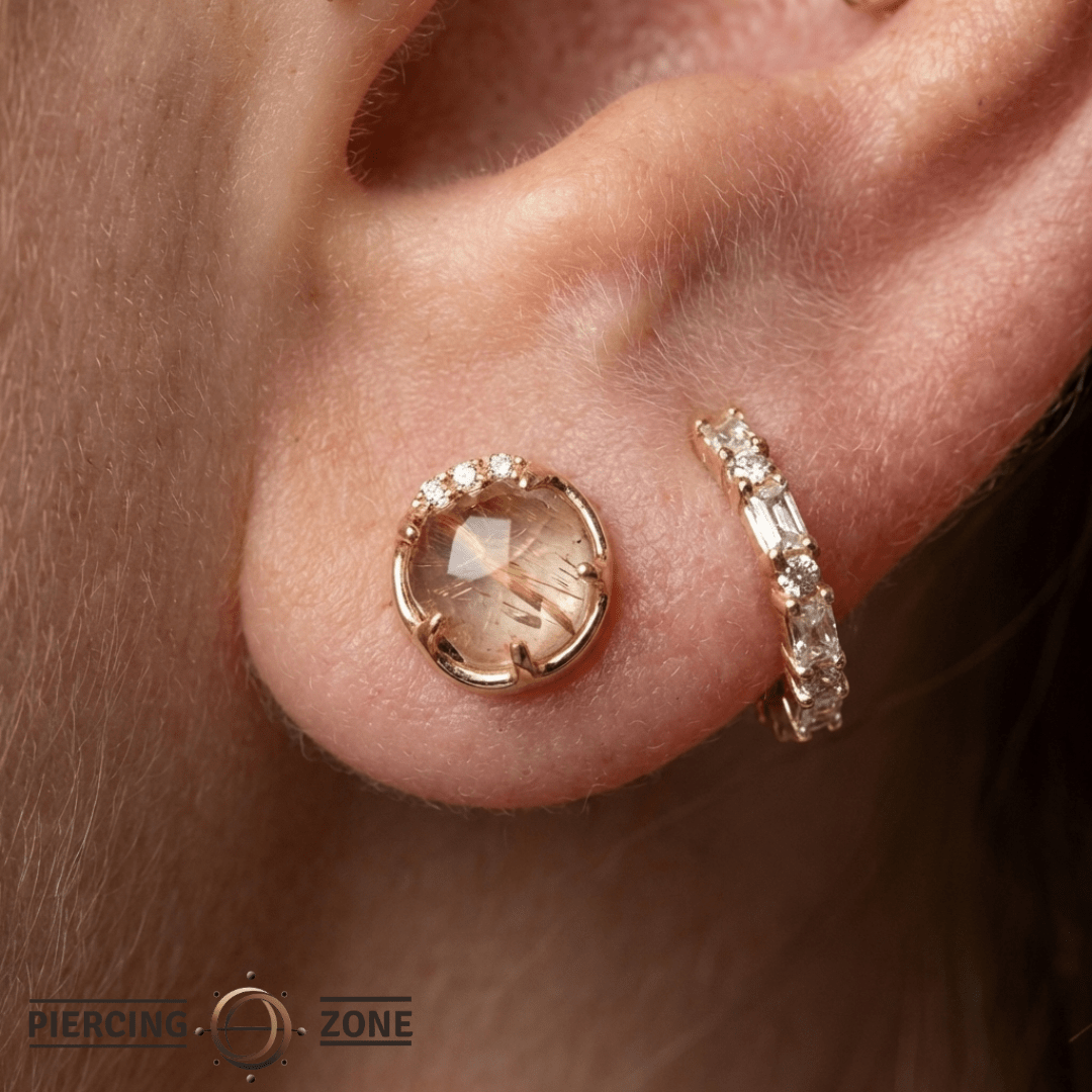 Vision – Rutilated Quartz & White Topaz – 14K Gold Threadless End - piercing - zone.com