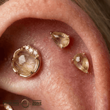 Vision – Rutilated Quartz & White Topaz – 14K Gold Threadless End - piercing - zone.com