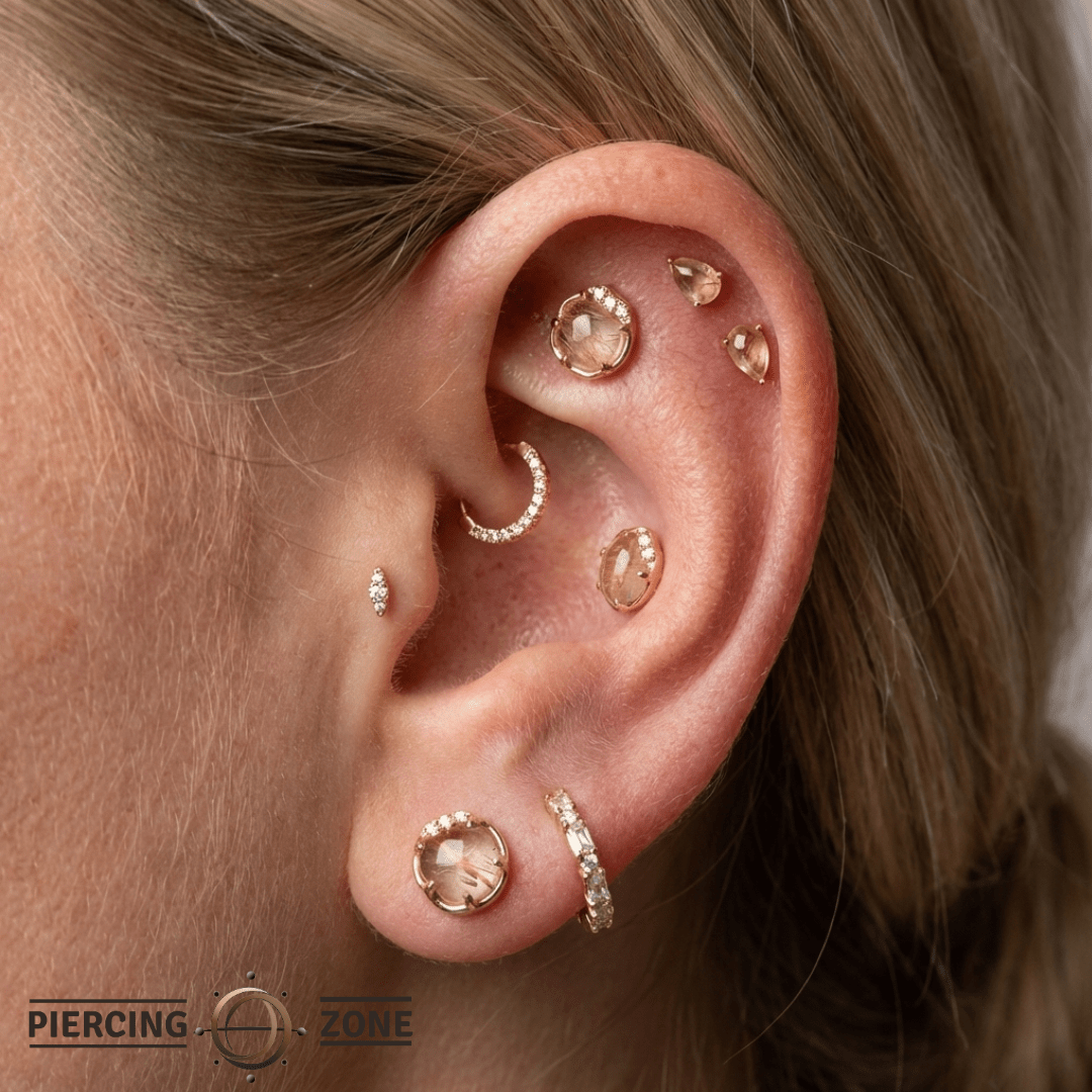 Vision – Rutilated Quartz & White Topaz – 14K Gold Threadless End - piercing - zone.com