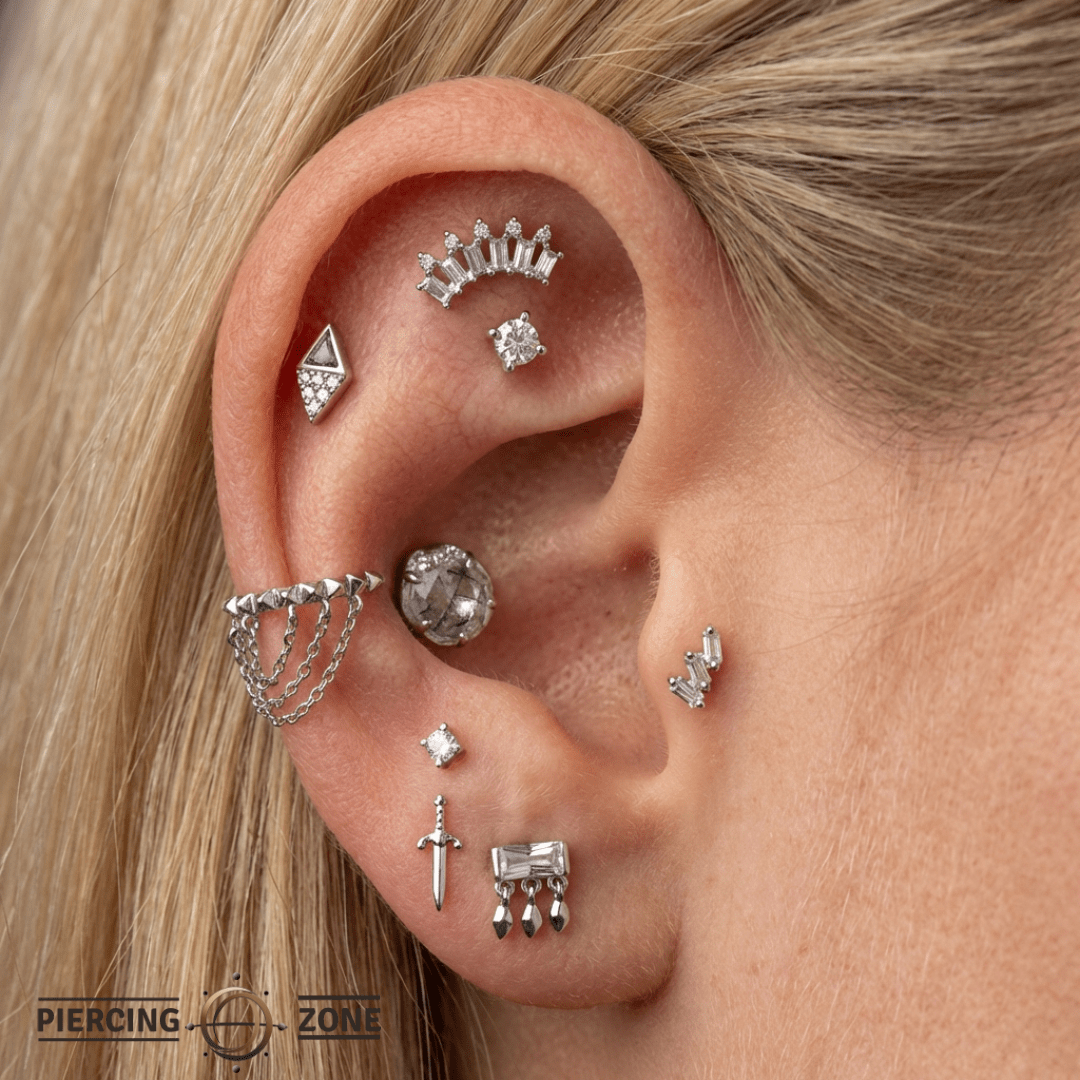 Vision – Tourmalated Quartz & White Topaz – 14K Gold Threadless End - piercing - zone.com