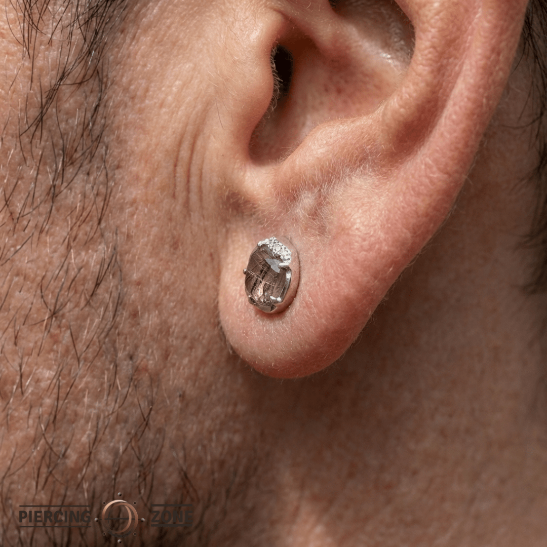 Vision – Tourmalated Quartz & White Topaz – 14K Gold Threadless End - piercing - zone.com