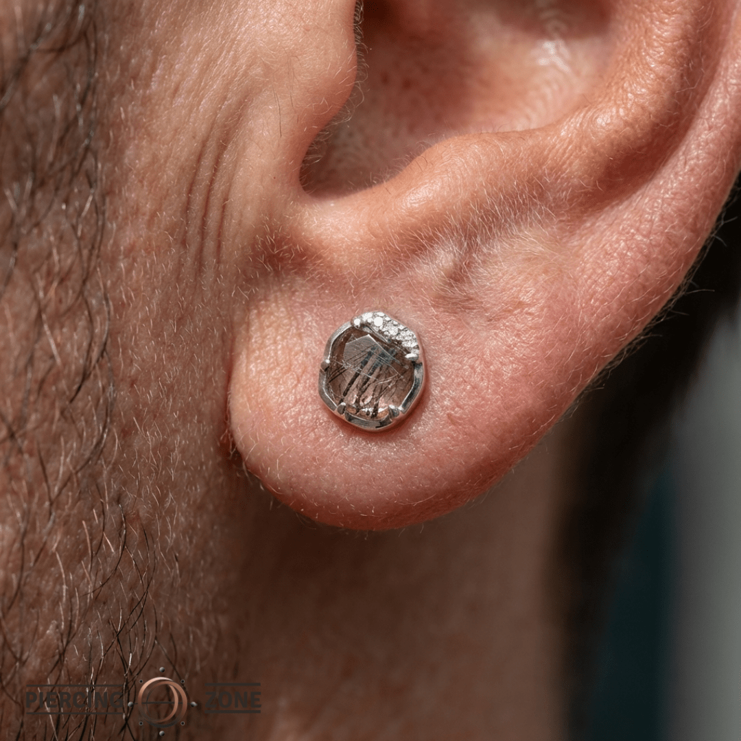 Vision – Tourmalated Quartz & White Topaz – 14K Gold Threadless End - piercing - zone.com