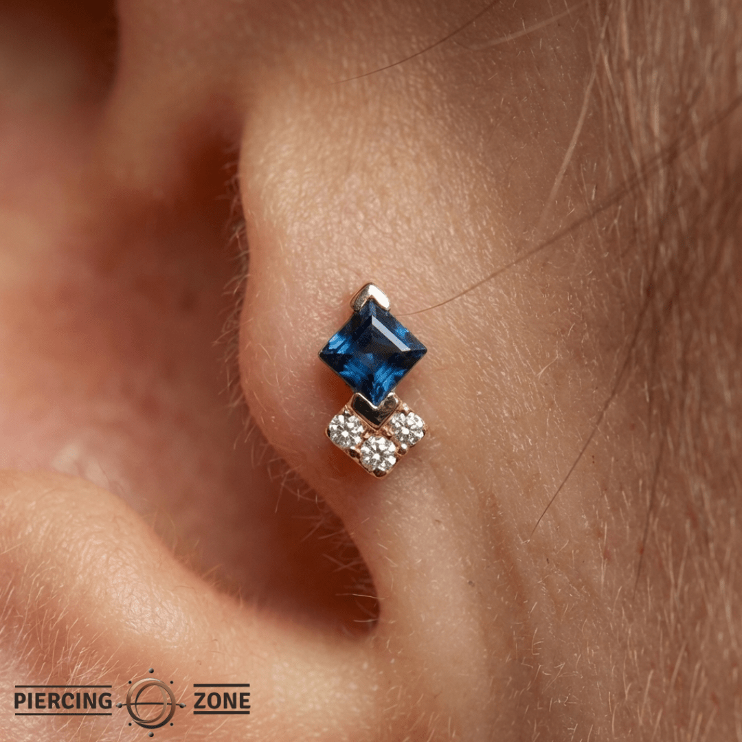 Vivienne – London Blue Topaz & CZ Cluster – 14K Gold Threadless End - piercing - zone.com