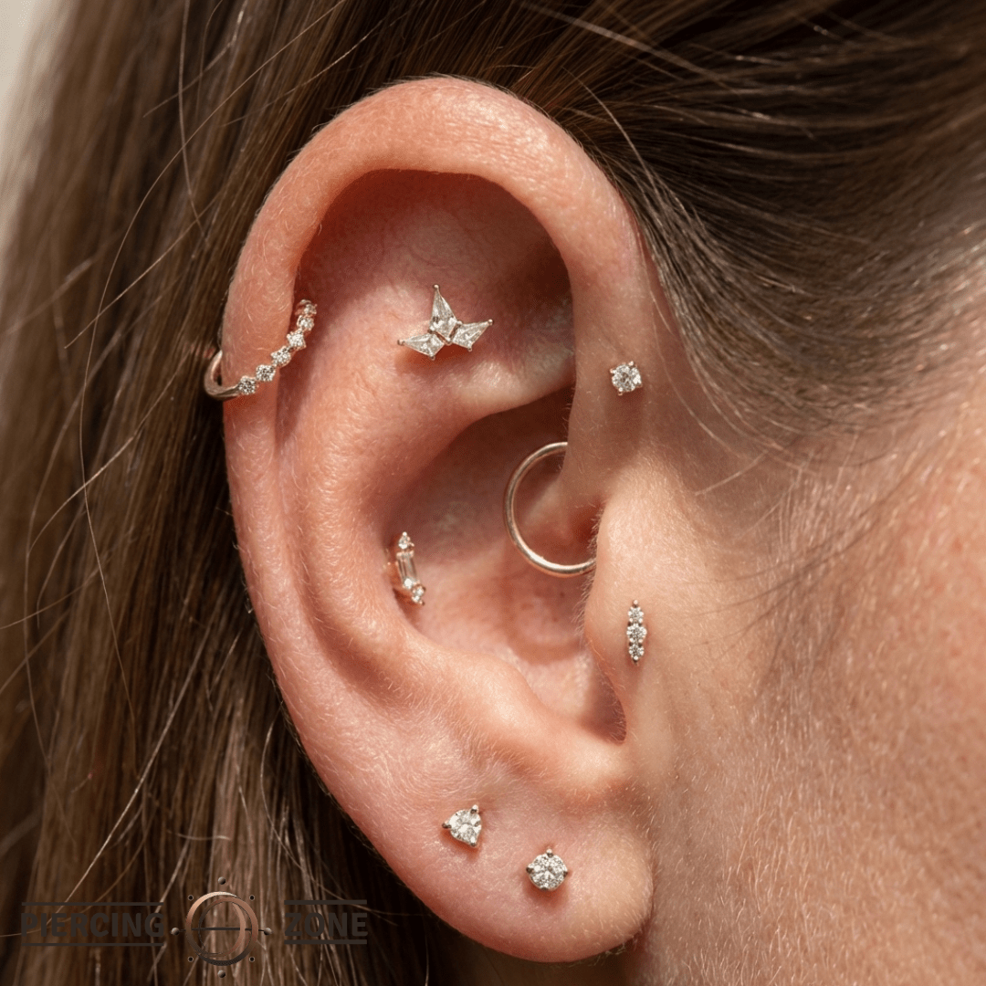 Volant – Swarovski CZ Kite Cluster – 14K Gold Threadless End - piercing - zone.com
