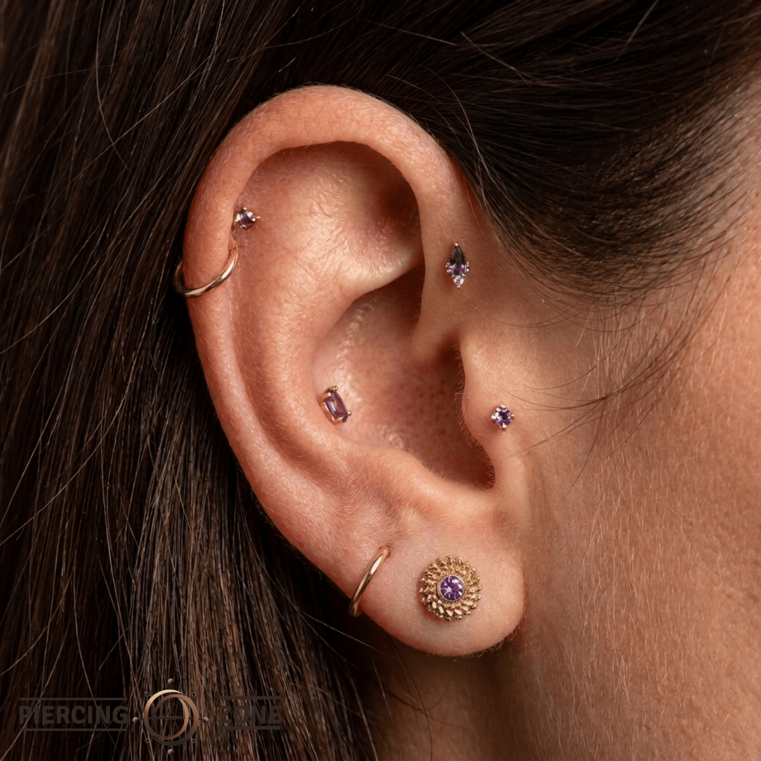 Vortex - 14K Gold Stone Threadless/Threaded End - piercing - zone.com