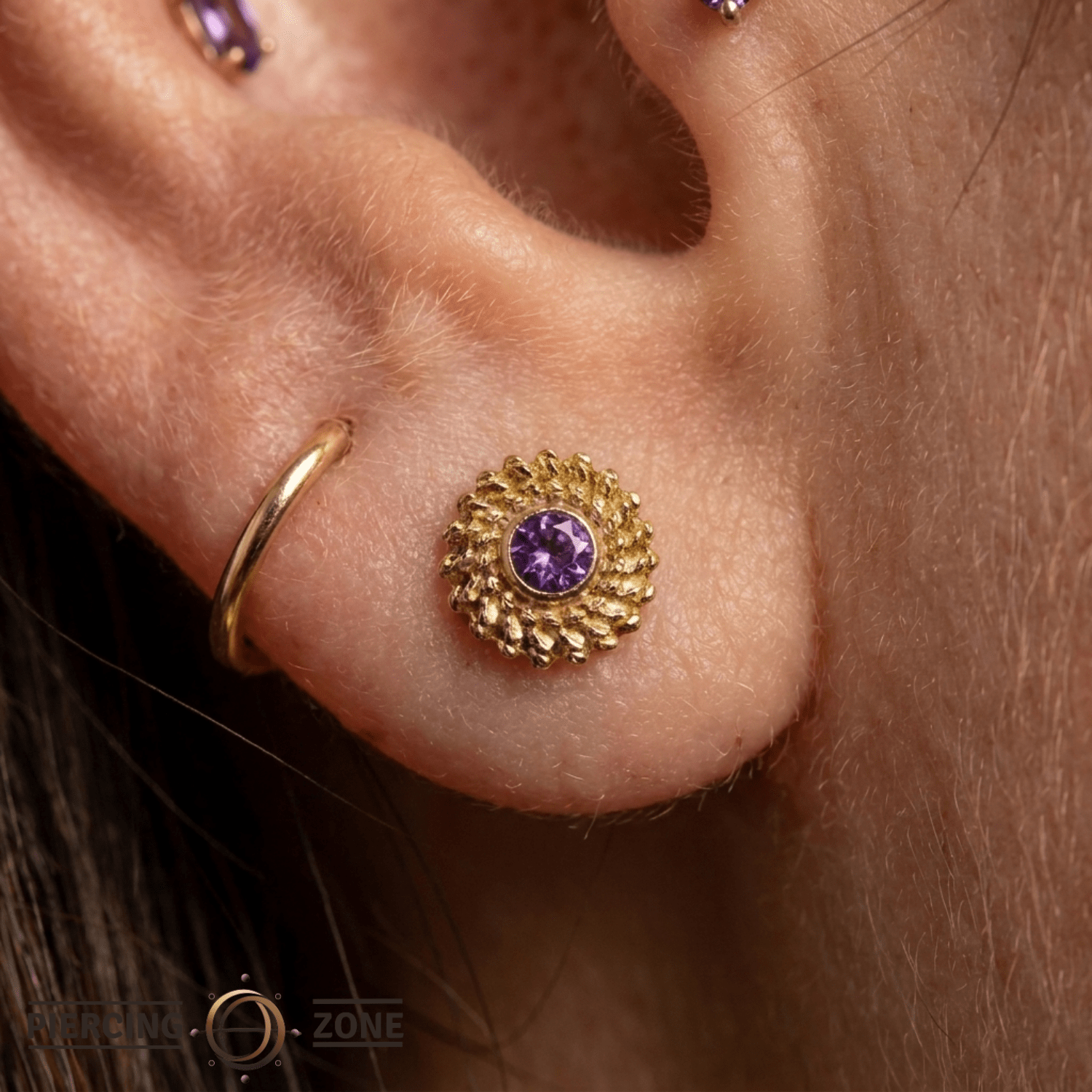 Vortex - 14K Gold Stone Threadless/Threaded End - piercing - zone.com