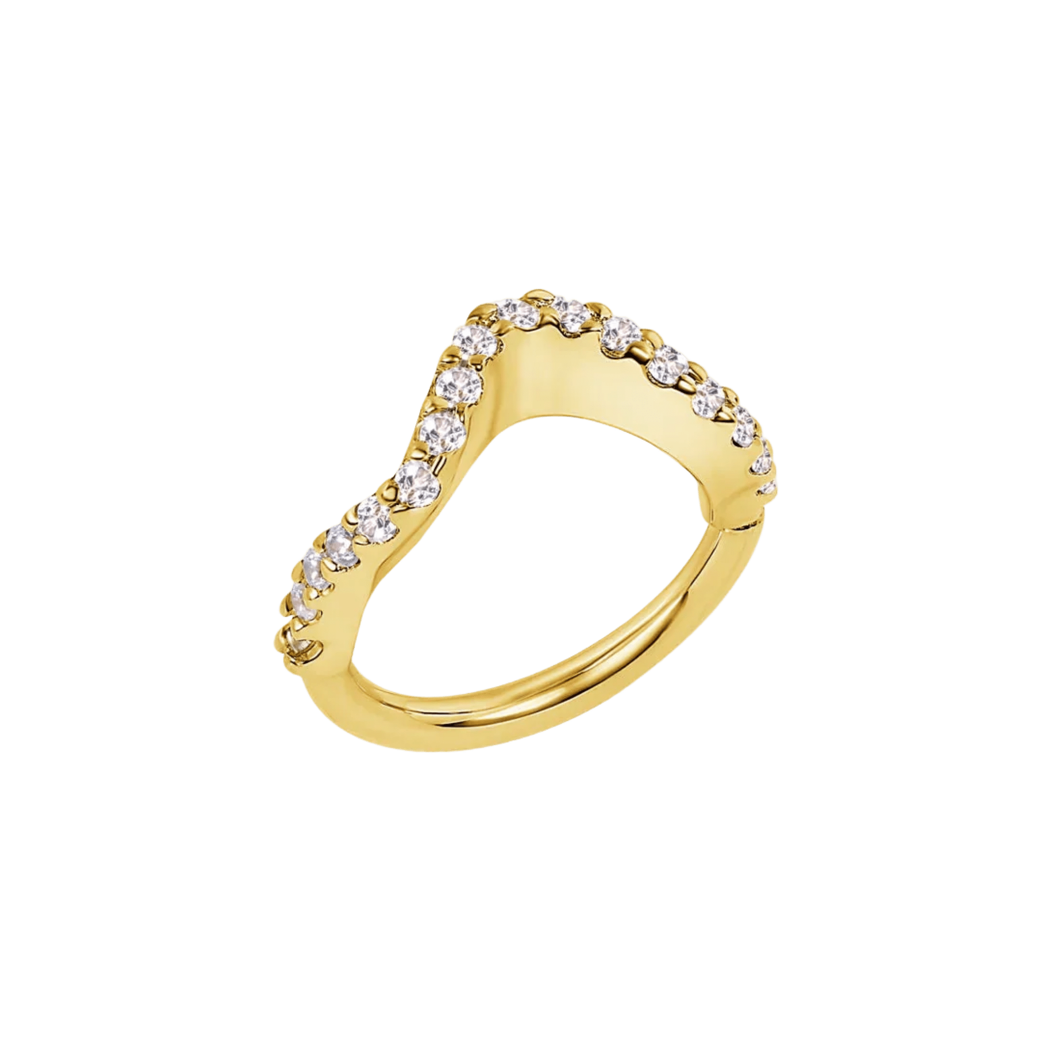 Wave Seamless Ring – 14K Gold Fluid Line Pavé Design - piercing-zone.com