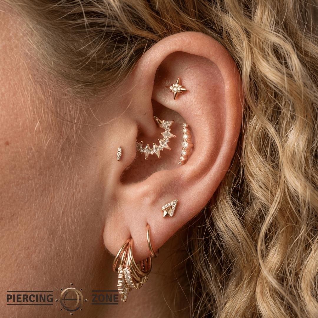 Wonderland – CZ Kite Cluster – 14K Gold Clicker Ring - piercing - zone.com
