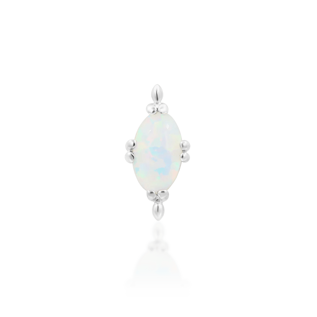 Xara – White Opal Oval Beaded – 14K Gold Threadless End - piercing - zone.com