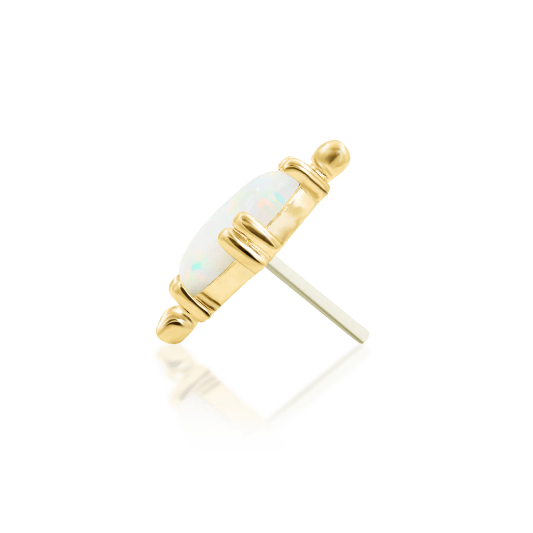 Xara – White Opal Oval Beaded – 14K Gold Threadless End - piercing - zone.com