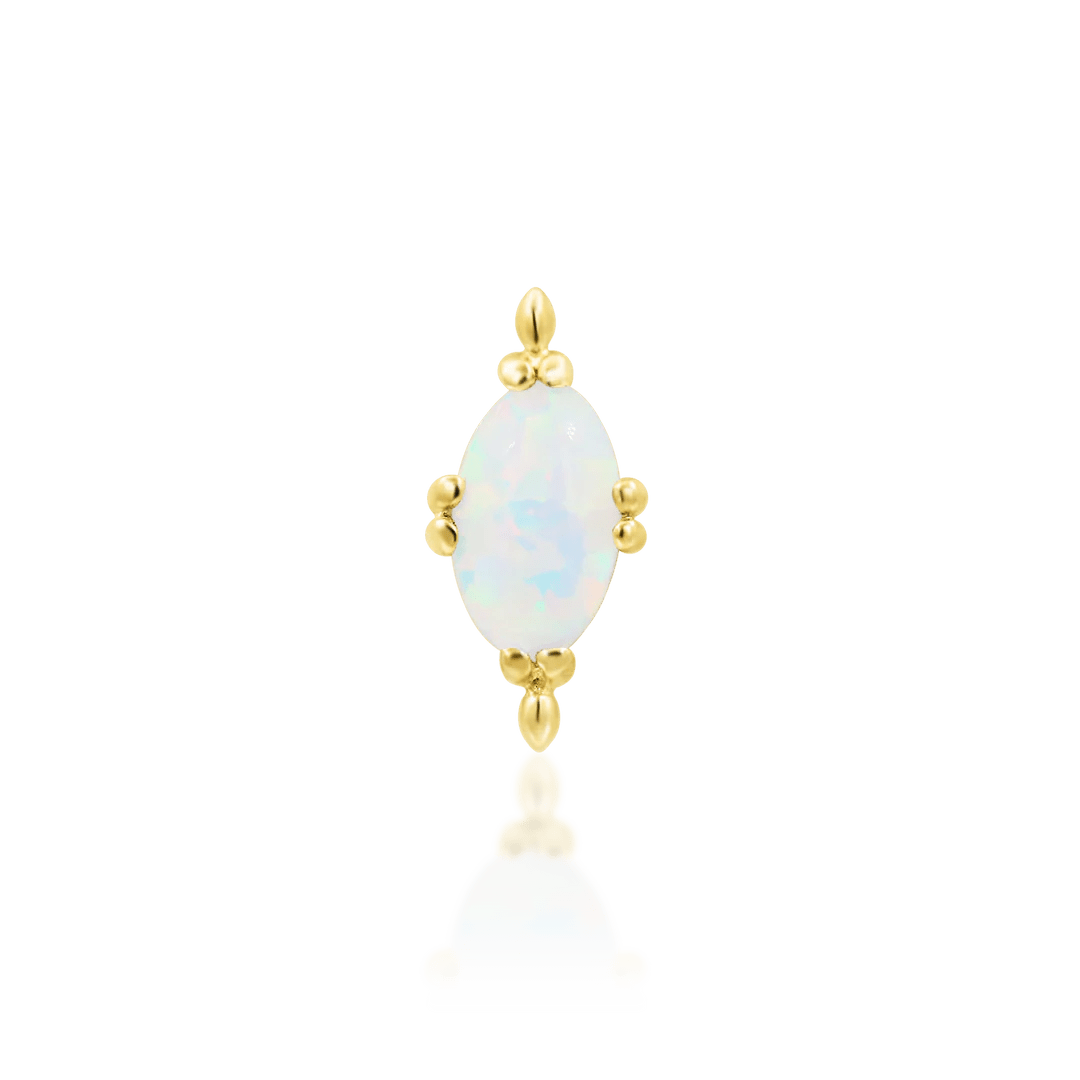 Xara – White Opal Oval Beaded – 14K Gold Threadless End - piercing - zone.com