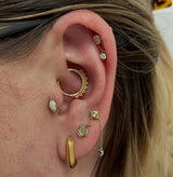 Xara – White Opal Oval Beaded – 14K Gold Threadless End - piercing - zone.com