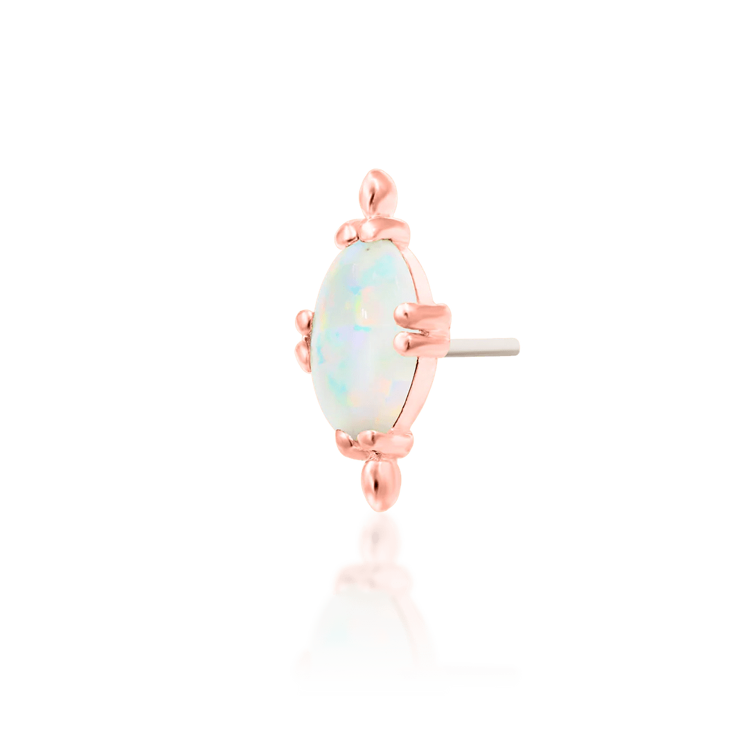 Xara – White Opal Oval Beaded – 14K Gold Threadless End - piercing - zone.com