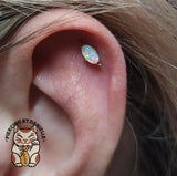 Xara – White Opal Oval Beaded – 14K Gold Threadless End - piercing - zone.com