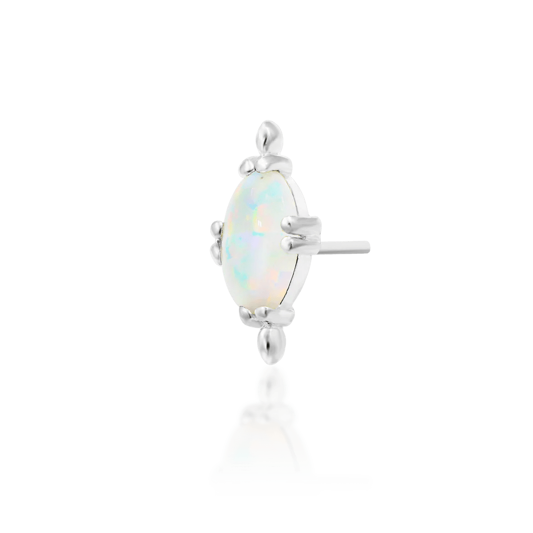 Xara – White Opal Oval Beaded – 14K Gold Threadless End - piercing - zone.com