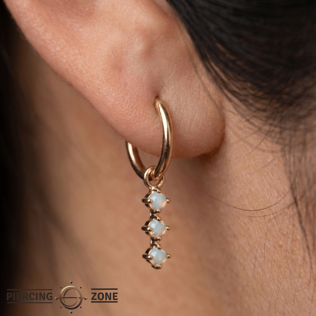 XOXO – Rainbow Moonstone Trio – 14K Gold Charm - piercing - zone.com