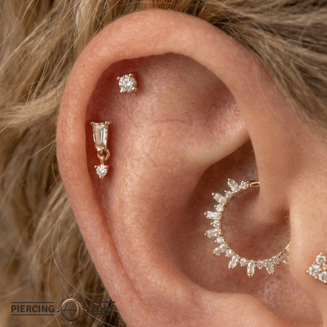 Yves – Swarovski CZ Dangle – 14K Gold Threadless End - piercing - zone.com