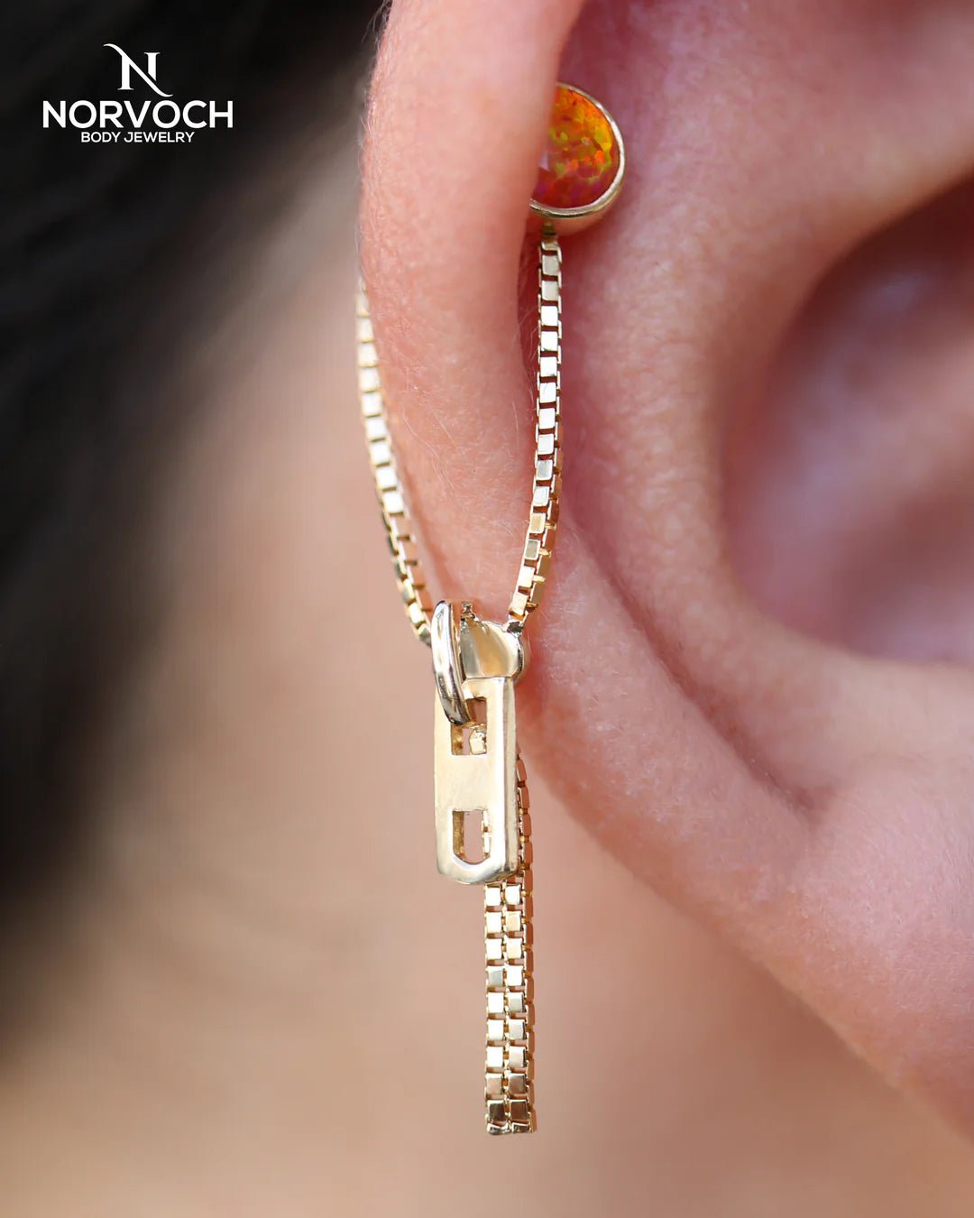 Zipper Style Chain – 14K Gold Piercing Chain - piercing - zone.com