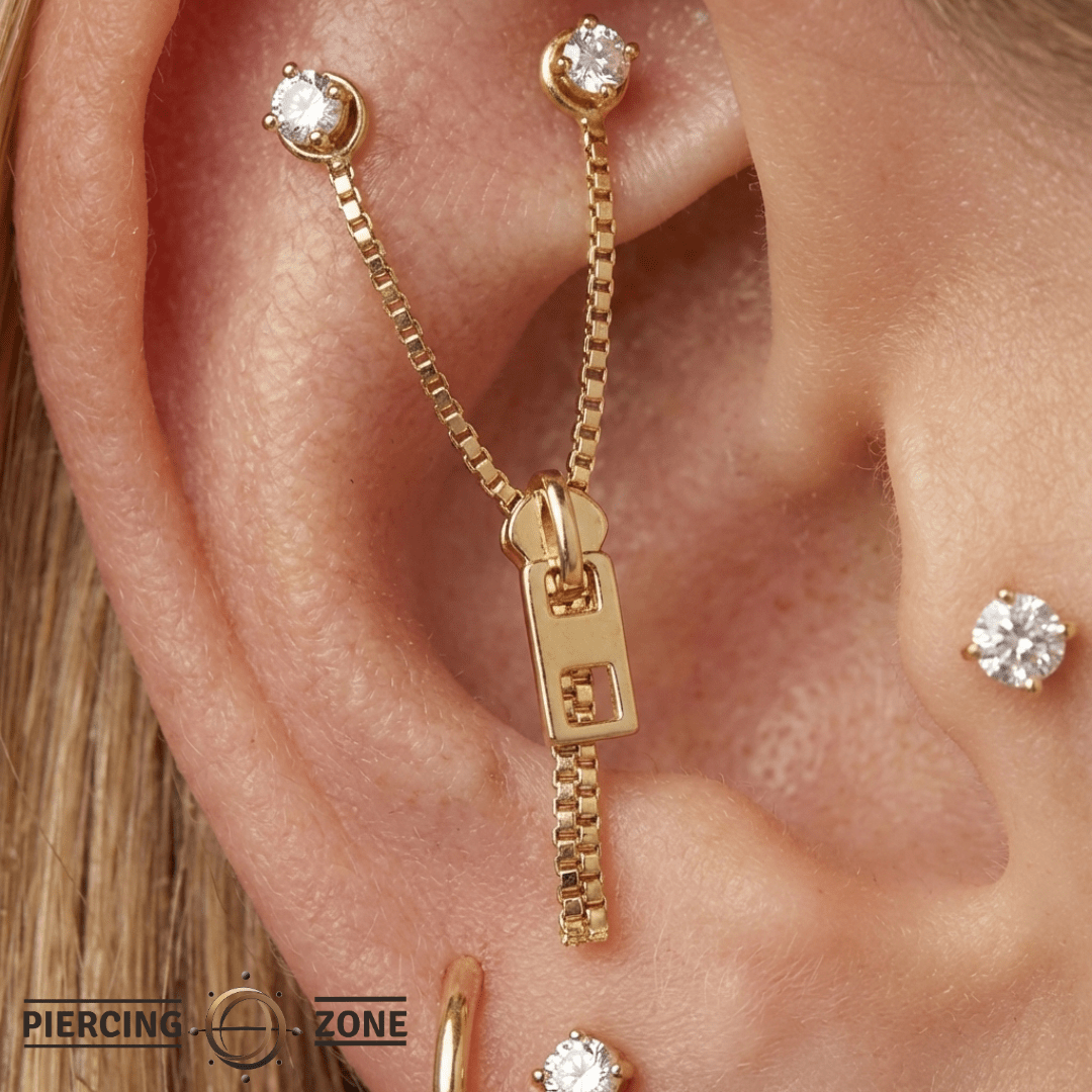 Zipper Style Chain – 14K Gold Piercing Chain - piercing - zone.com