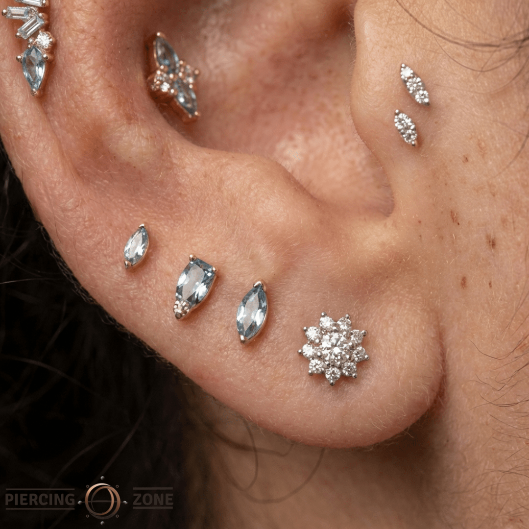 Zuri – Marquise London Blue Topaz – 14K Gold Threadless End - piercing - zone.com