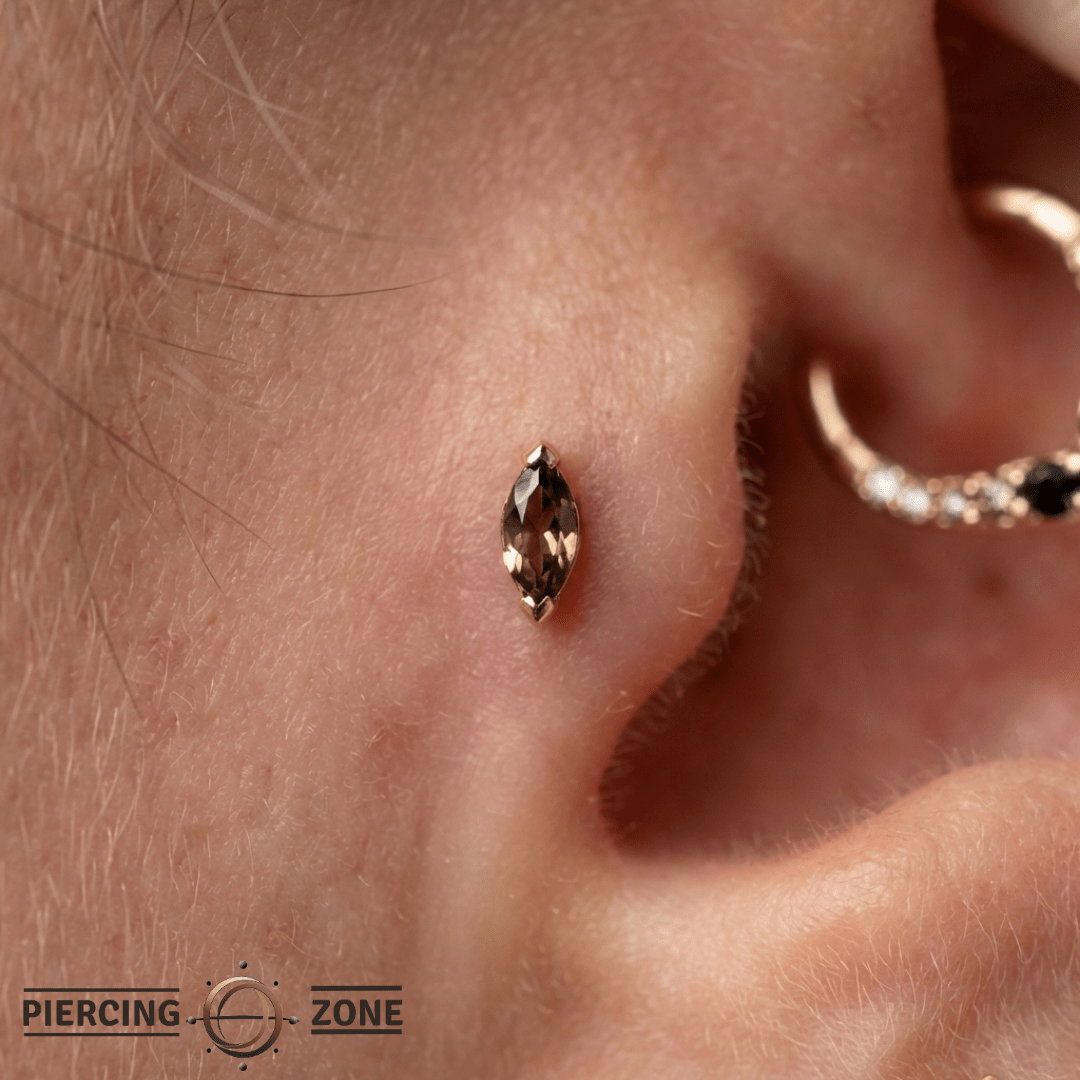 Zuri – Smoky Quartz Marquise – 14K Gold Threadless End - piercing - zone.com