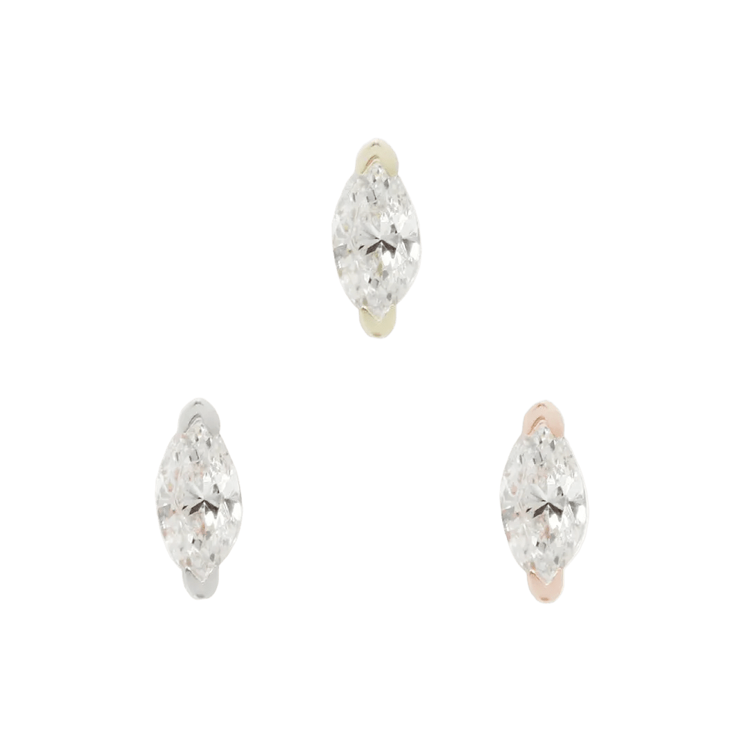 Zuri Threadless End with CZ - 14K Gold Gem Threadless End - piercing - zone.com