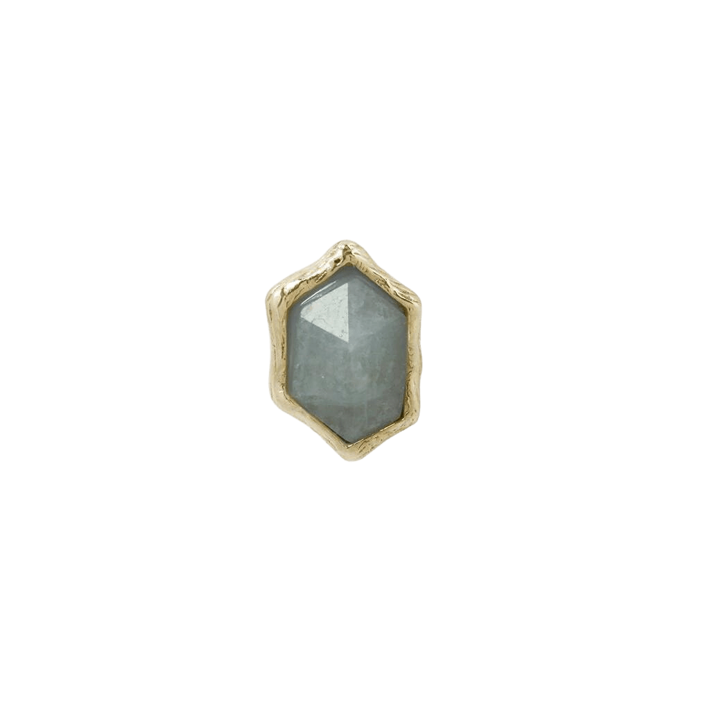 Aquamarine End Featured in Conch Piercing with Stacked Jewelry

