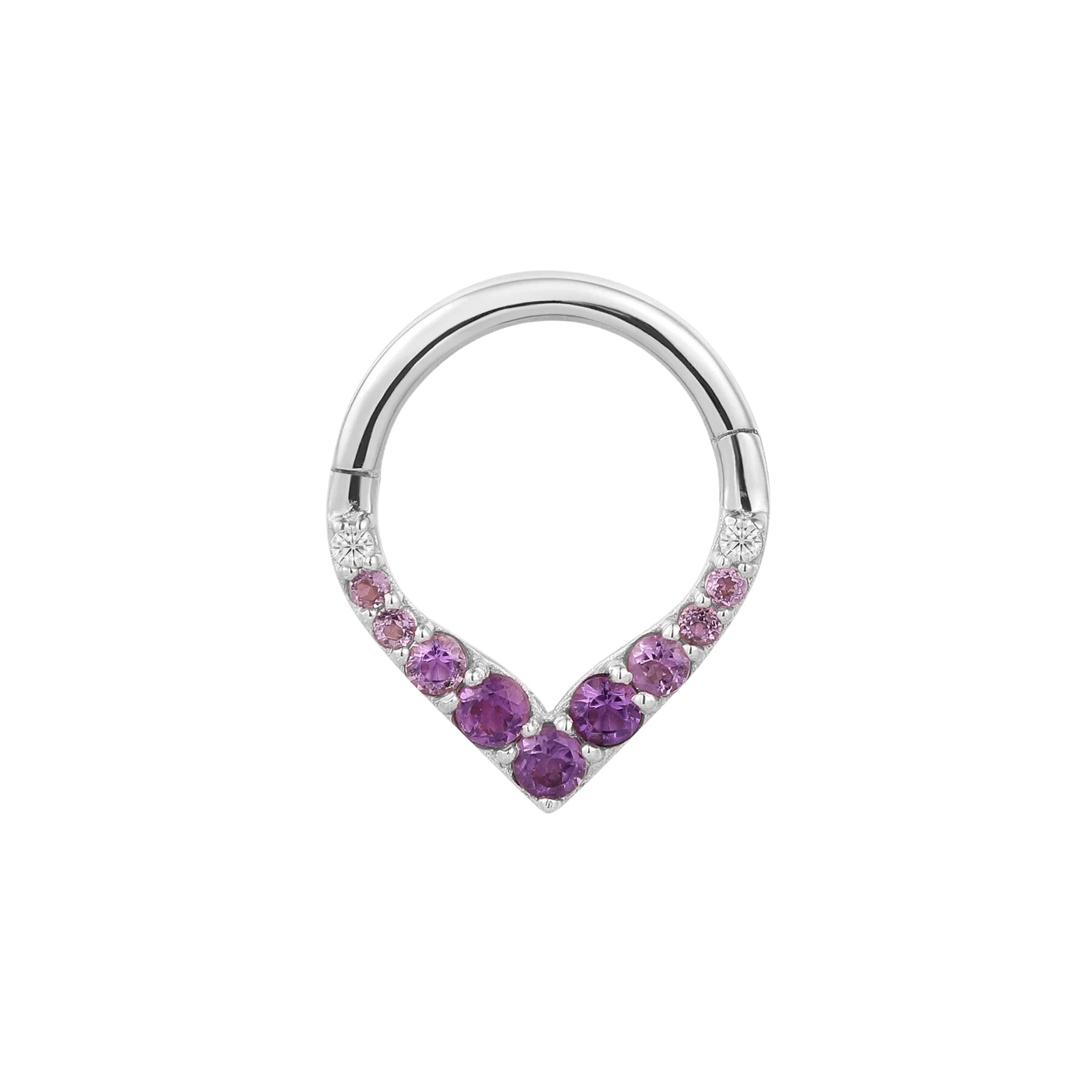 Model Styling Amethyst Clicker in Helix Piercing

