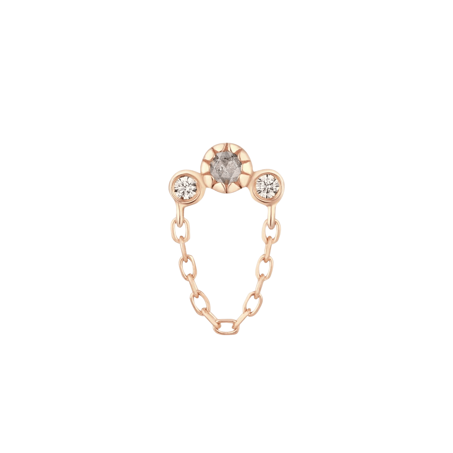Halston – Grey Diamond + White Sapphire + Chain – 14K Gold Threadless End