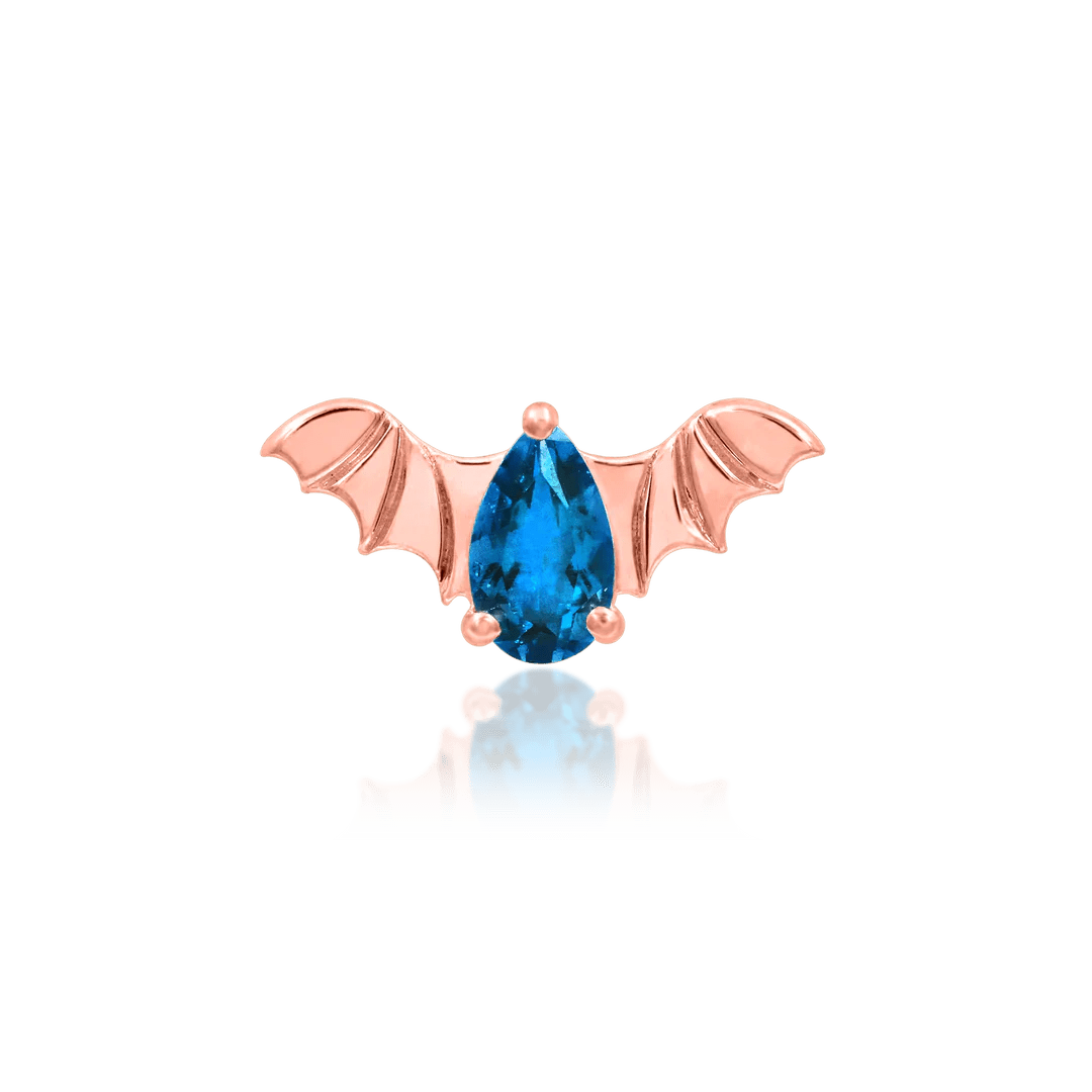 Bat With Light Sapphire Blue Cz 14K Gold - Threadless End